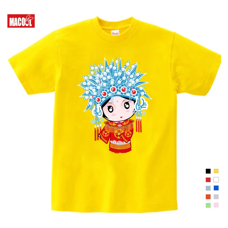 2019 Summer Beijing Opera Chinese style T-shirt  Short-sleeved tops girls tops eTheodore  Costume kids costume Free Shipping
