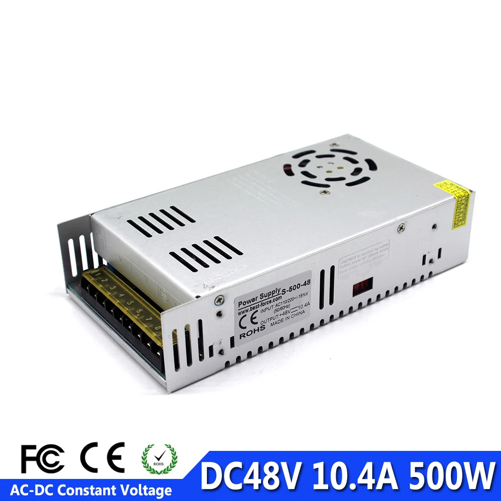 

Single Output 500W 10.4A 48V Power Supply Switch Driver Transformer 110V 220V AC to DC smps for CNC CCTV DIY Motor 3D Printer
