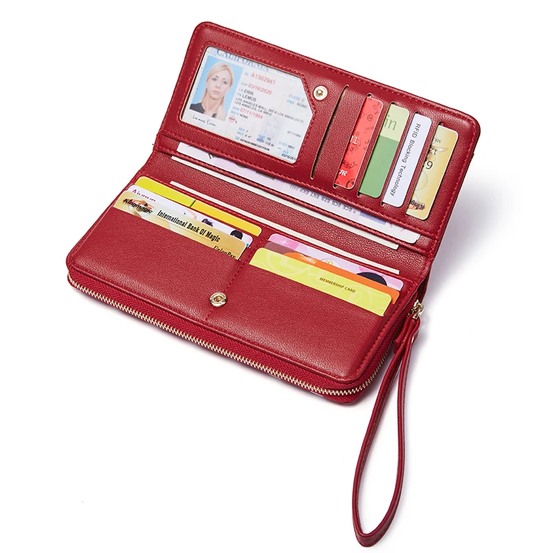

Women Female Purse Long Wallet Female Leather Wallet Trifold Coin Purse Card Holder Money Clutch Wristlet Multifunction Zipper