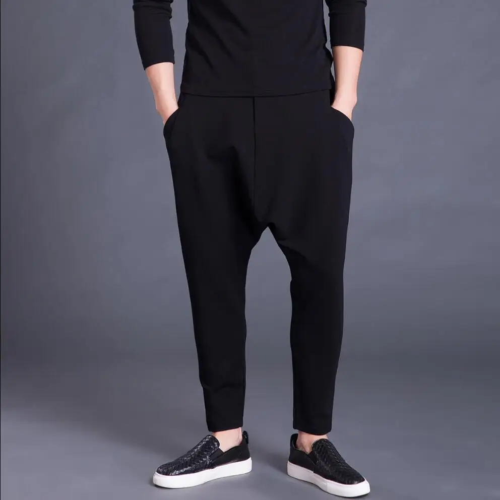 

S-5xl New Casual Men's Loose Large Size Harem Pants Hanging Crotch Pants Hairstylist Fashion Tide Feet Pants Singer Trousers