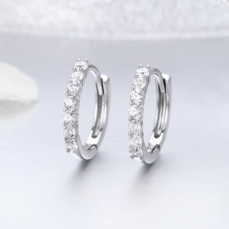 

BISAER Genuine 925 Sterling Silver Dazzling Cubic Zirconia Delicate Hoop Earrings Female Fashion DIY Silver Jewelry HSE351