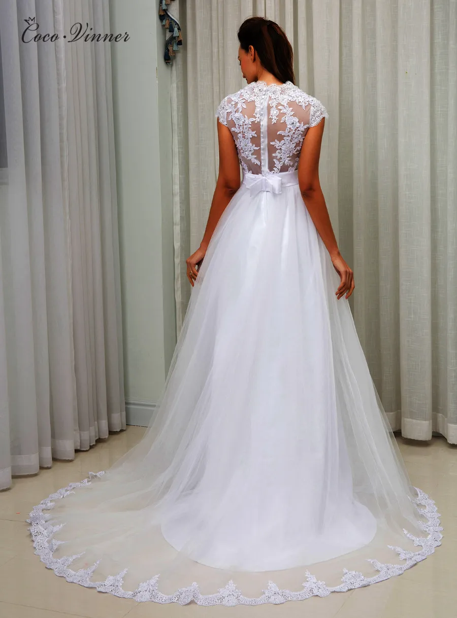 V-neck A-line Tulle Beaded Lace Appliques Bridal Gowns Wedding Dresses Custom