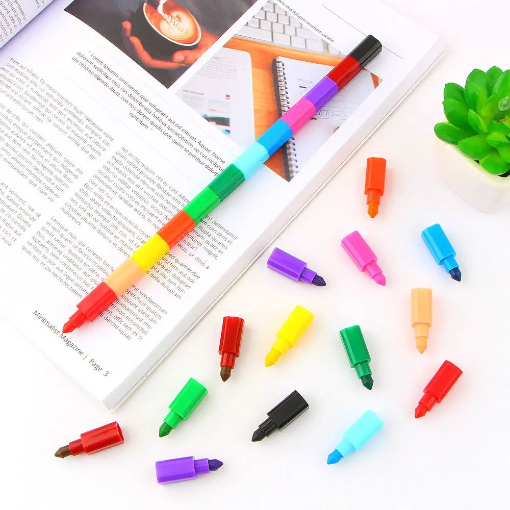 

12 Colors Highlighter Marking Pen Crayons Building Blocks Crayons Stationery Graffiti Pen for Kids Painting Drawing Art Supplies