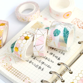 

Geometric Honeycomb Pink Foil Masking Washi Tape Decorative Adhesive Tape Decor Diy Scrapbooking Sticker Label Stationery