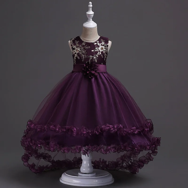 

Girls Flower Dress Kids Girl Prom Gown Tulle Kids Dresses Girl Embroidery Party Dress Baby Princess Sequined Swallowtail Dress