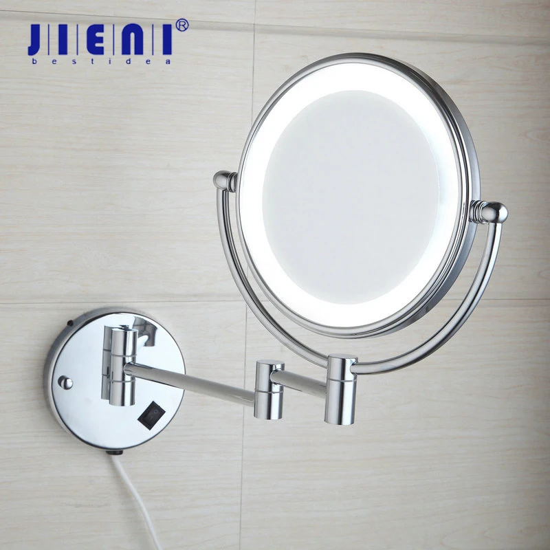 JIENI Chrome Black Makeup Mirrors LED Wall Mount Extending Folding
