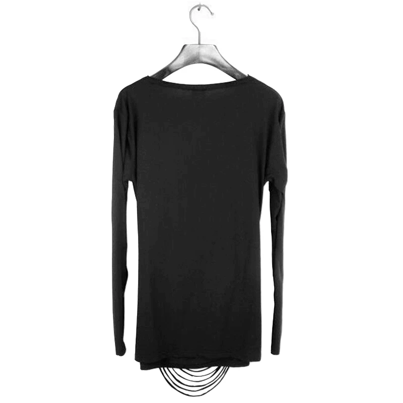 Fashion heap turtleneck irregular dance costume tassel t-shirt slim male T-shirt long-sleeve t-shirt