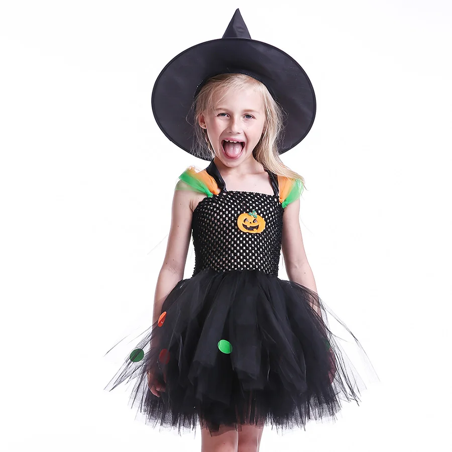 Kids Halloween Tutu Dress With Witch Hat (6)