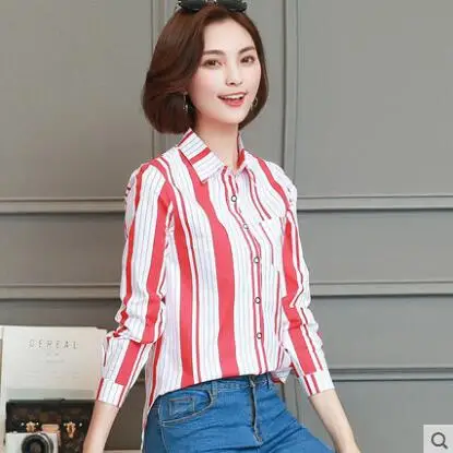 Women Clothing Long Tops 2018 blue white red striped