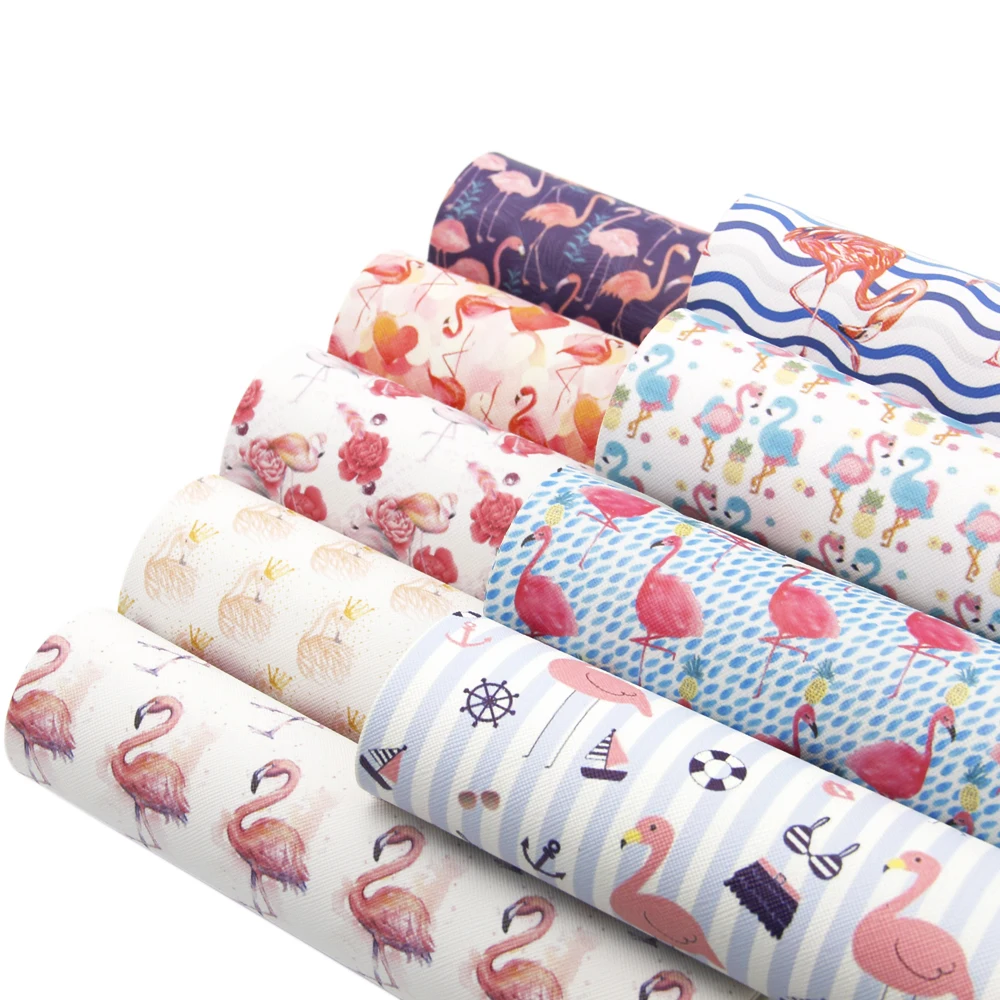 

20x34cm Flamingo Bird Back To School Faux Synthetic Leather DIY Decorative Sewing Garment Knotbow Bag Crafts,1Yc5058