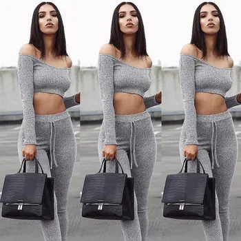 

Women Loose Tracksuit Autumn Long Sleeve Blouse Sweatshirt Pants Sets Solid Gray Wear Pajama Set Clothes Casual Suit 2Pcs