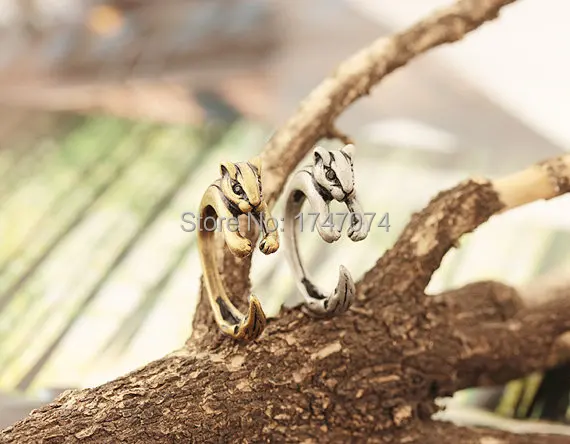 

Wholesale adjustable retro Squirrel animal Ring gold /silver color Squirrel ring Jewelry brithday gift free shipping12pcs/Lot