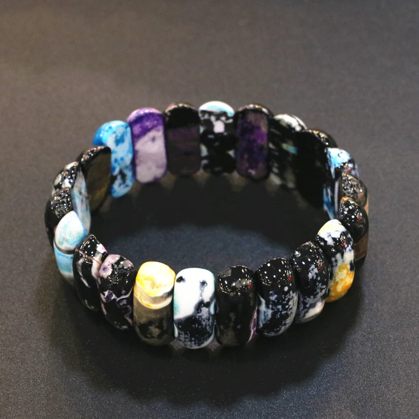 Fashion Women Multicolor Fire Agates Natural Stone Beads Bracelet 10x25mm Charm Geometry New Manual Bangle Jewelry 7.5inch B3269|bangle