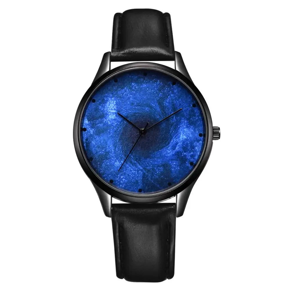 Новые женские модные Романтические Роскошные Вселенная темно-синие Звездные часы подарок кожаный ремень часы Женские кварцевые наручные часы Kol Saati# B - Цвет: Черный