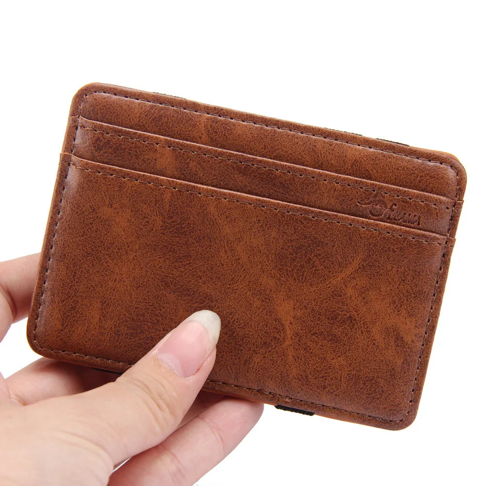 

PU Leather Magical Flip Purse Bifold Wallet Ultra Slim Minimalist Billfold, Luxury Credit Card Holder ID Case Change Wallet 2.7