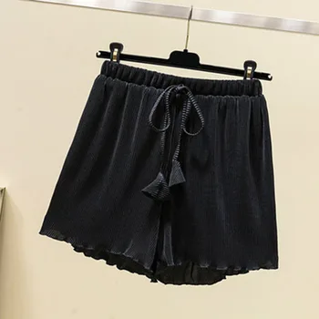 

Fashion Plus Size 4XL Loose Summer Womens Shorts Elastic Waist Wide Leg Pants Solid Black Pink Short Pants Mujer A301