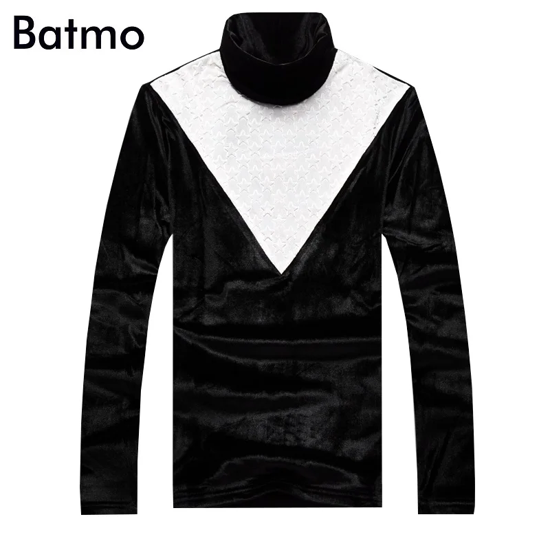 

BATMO 2023 new arrival winter high quality velour Patchwork thrtleneck thicked t-shirts men,men's t-shirt 5641