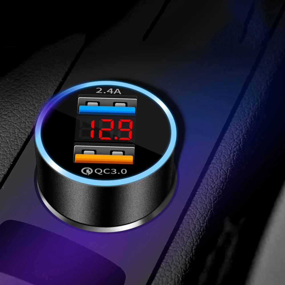 

1 pcs Car Charger LED Digital Display Double USB Charging Monitor Car Voltage Current For Phone Charger Adapter Car Accessories