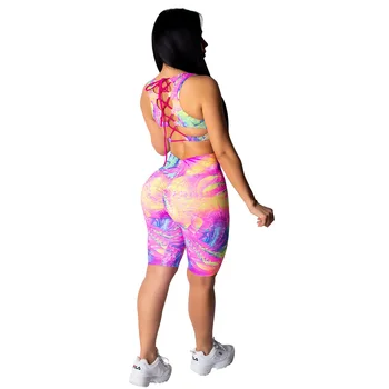 

Spring Summer Women Two Piece Set Top and Pants Plus Size Outfits Tracksuit Sweatsuit Print Tank Tops and Shorts Club