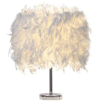 

Feather Shade Metal Table Lamp Bedside Desk Vintage Night Light Christmas Decor Soft Vintage Bedroom Study Room Eu Plug Modern