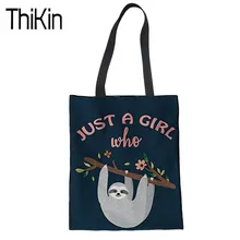 THIKIN Для женщин складные сумки для покупок с милым изображением Ленивца, сумка Eco Дамы Большой Льняная сумка сумки женщин Дорожная пляжная сумка Bolsa