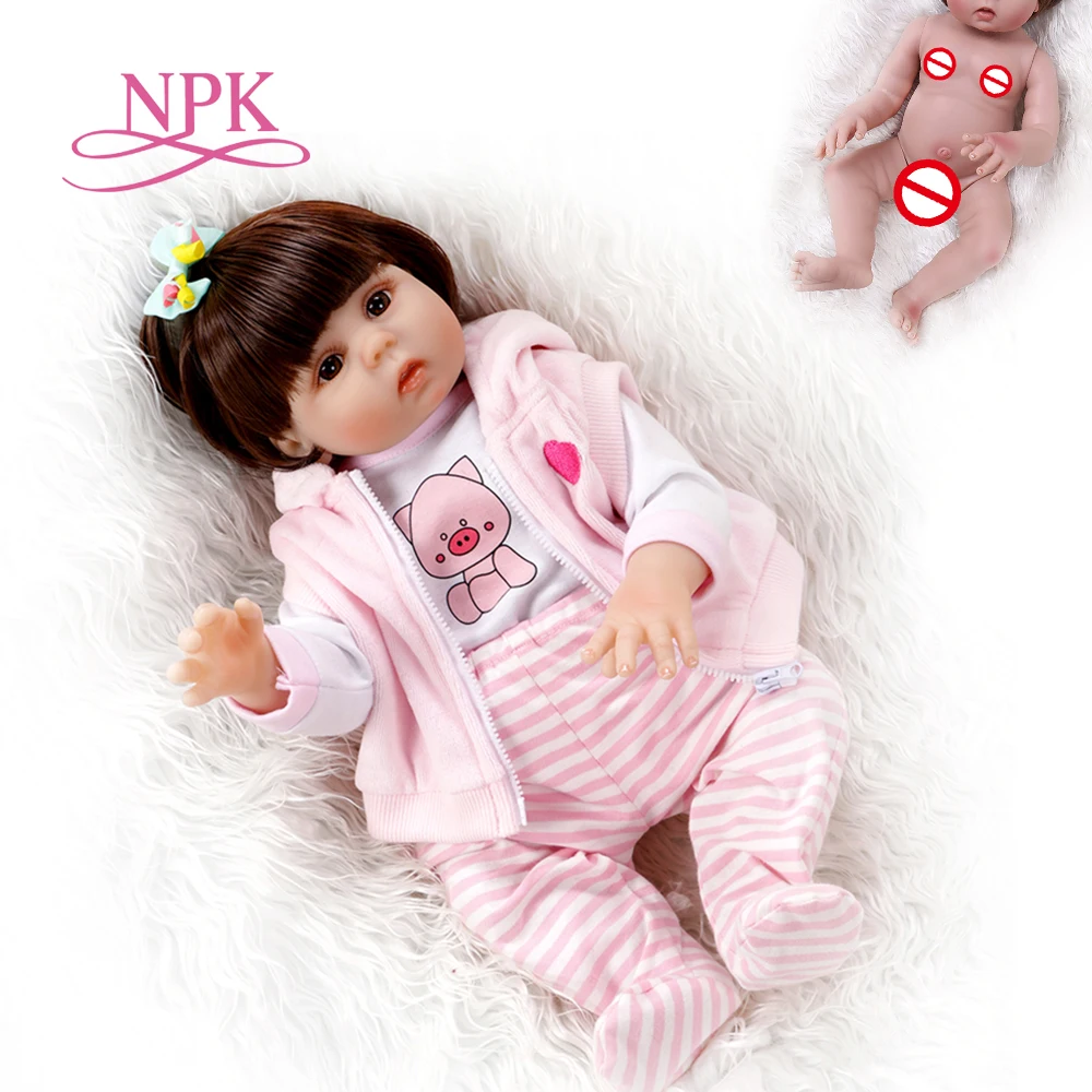 

48CM reborn bebe toddler girl doll in pink dress full body soft silicone realistic baby Bath toy Anatomically Correct