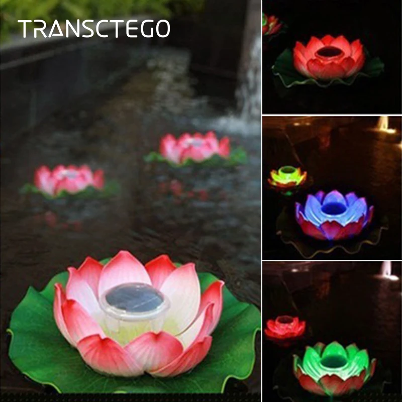 

Solar Powered Light Multi color LED Lotus Flower Lamp RGB Outdoor Floating Pond Night Light Sensor Garden Pool Float Solar Lamp