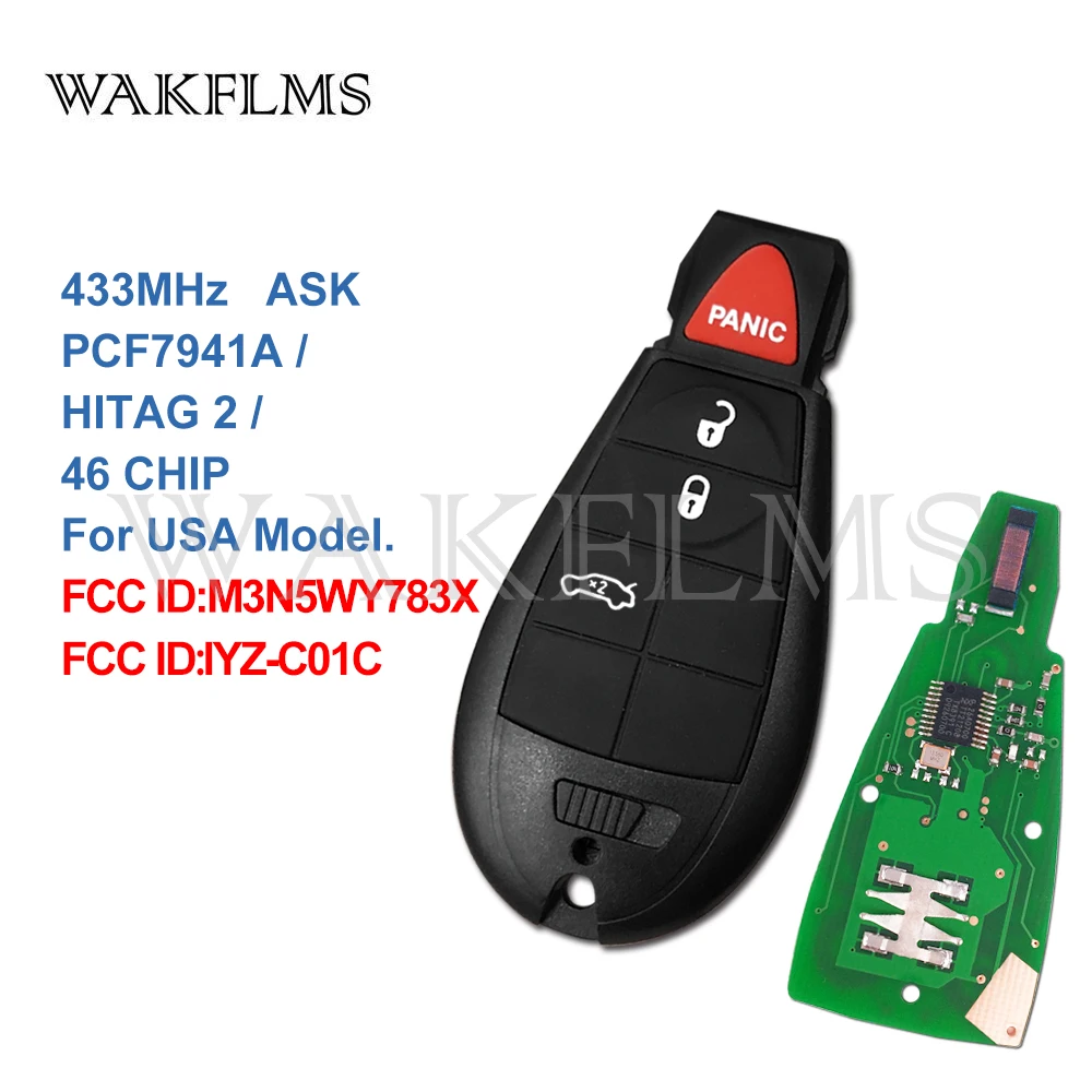 

4 Buttons With Panic 433MHz PCF7941A ID46 Fobik Remote Car Key Fob For Chrysler 300 2008 2009 2010 M3N5WY783X IYZ-C01C