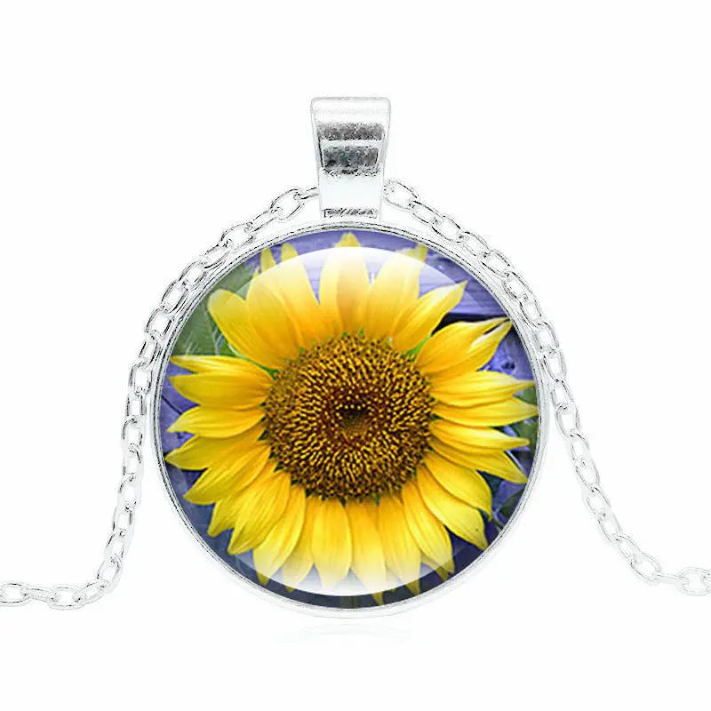 Ожерелье с подвеской в виде подсолнуха покрытием из серебра и бронзы|necklas for