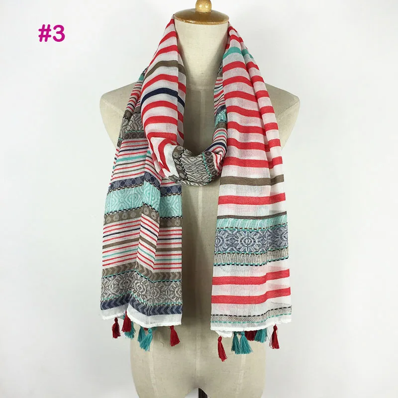 Очень красивый Полосатый Мягкий материал женский шарф с кисточками 8 цветов - Цвет: as photo