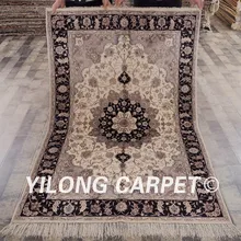 YILONG 4'x6' ковер тавризский Шелковый Черно-бежевый ручной работы изысканный Шелковый ковер ручной работы(ZW075M4x6