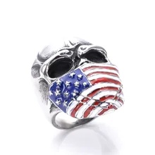 American flag black skull ring casting drip motorcycle club stainless steel ring