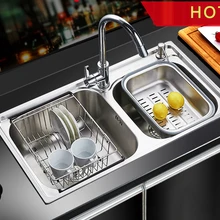 Современный набор кухонной раковины из нержавеющей стали 304 с двойным креплением на косточках, с многофункциональным выдвижным краном