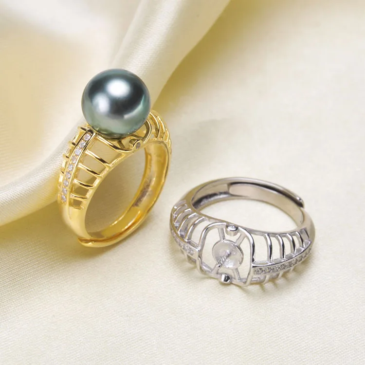 

2 Color 925 Sterling Silver Pearl Ring Finger Ring Setting Adjustable Ring Findings Jewelry Parts Fittings Accessories, 3pcs/lot