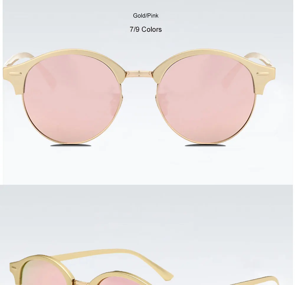 VEGA Eyewear Circle Vintage Sunglasses Polarized Women Semi-Rimless Ladies Designer Sunglass Hipster Glasses Aluminium 185  (13)