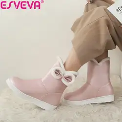 ESVEVA/2019 женские ботинки ручной работы, зимняя обувь на низком каблуке, женские ботильоны с бантом-бабочкой, зимняя обувь, круглый носок