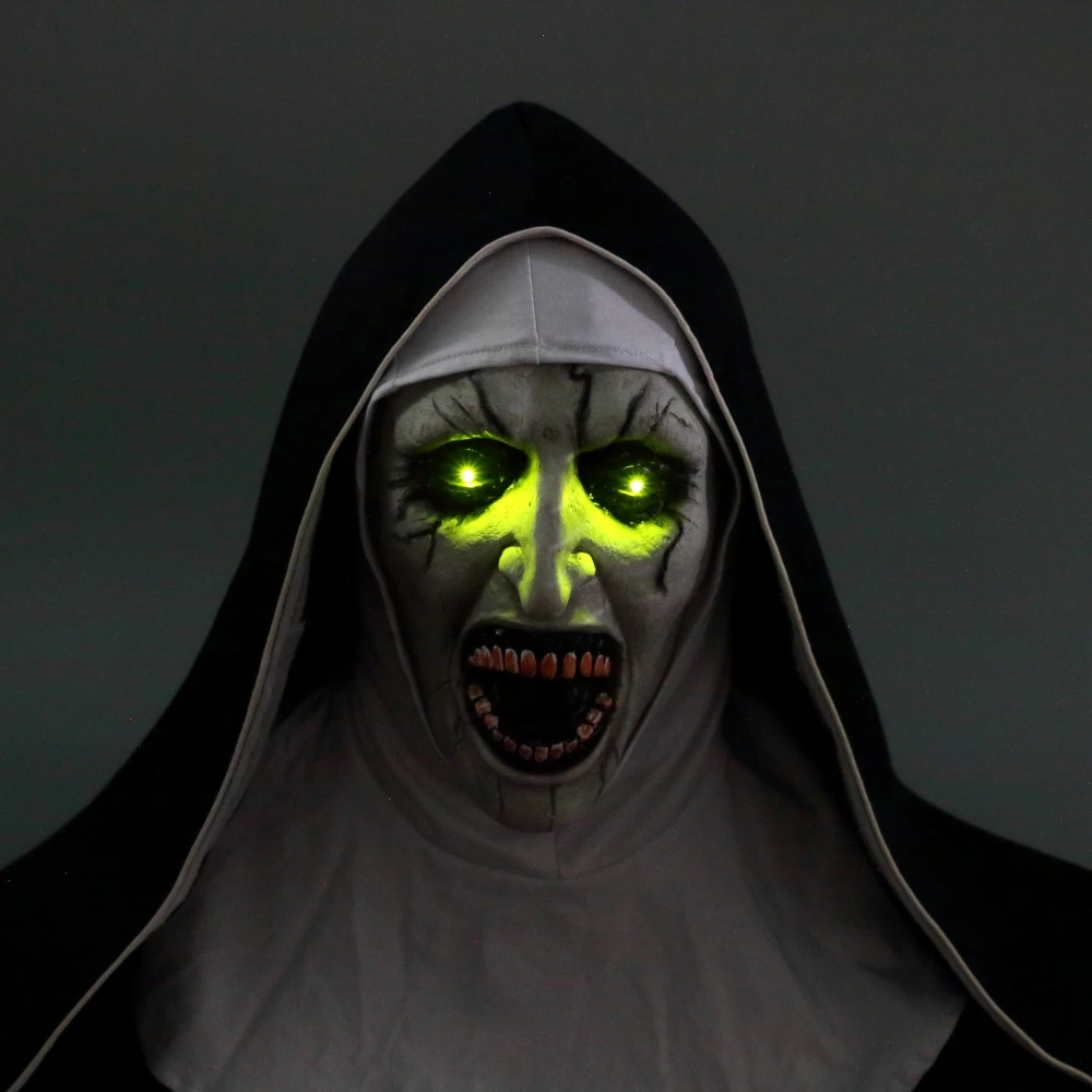The Nun Mask Horror Mask With Scary Voice With Led light Cosplay Valak Latex Masks With Headscarf Helmet Halloween Party Props (6)