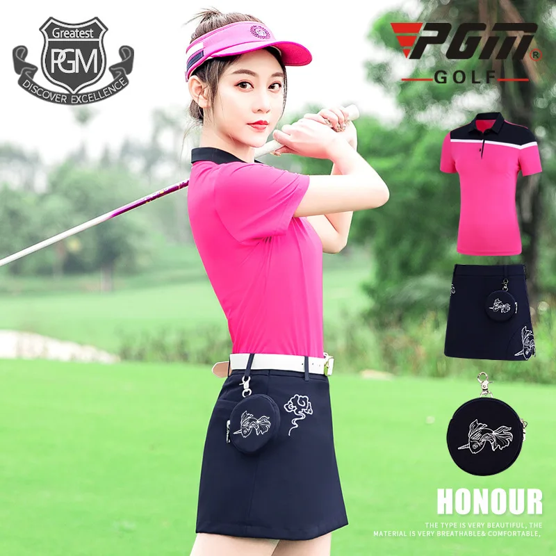 

PGM Ladies Sports Skirt Set Summer Women Short-sleeved T-shirt Slim Fit Skirt Golf Sportswear Apparel D0776
