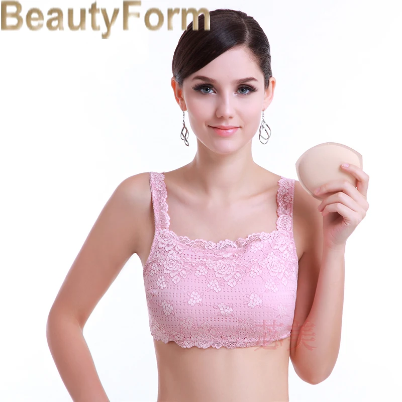 

8488 Front Fastening Bras Mastectomy Bra Comfort Pocket Bra for Silicone Breast Forms Non-Wired Front Closure Bra