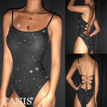 

women's Tight Back Bandage Jump close Suit Shorts Pants jackets Black Shiny Stars Bandage Backless Bodysuits