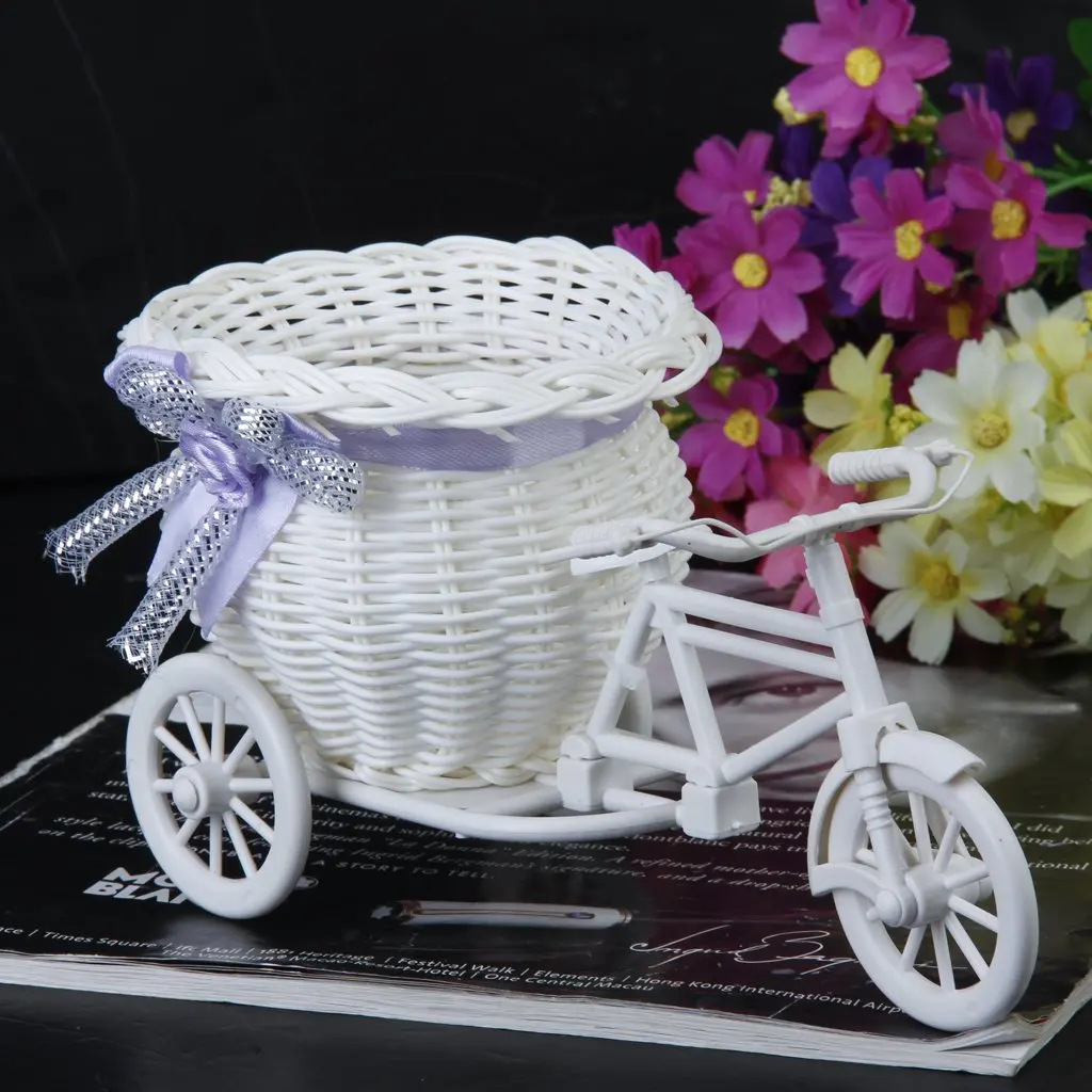 Пластиковый белый трехколесный велосипед дизайн Цветочная корзина контейнер для цветочных растений украшения дома свадьбы