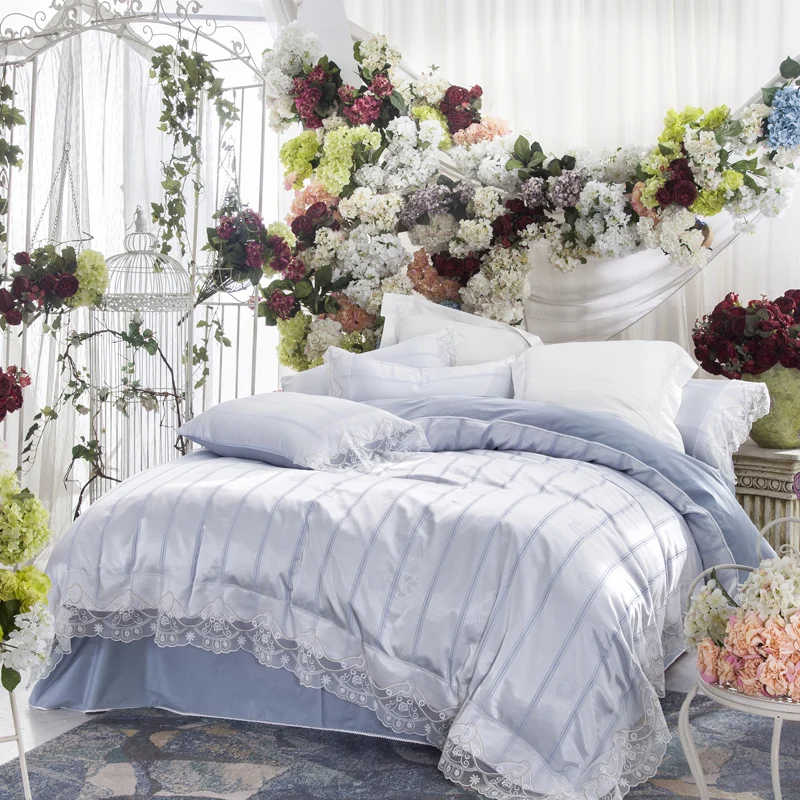 Buy Russian wedding bedding set satin embroidery lace