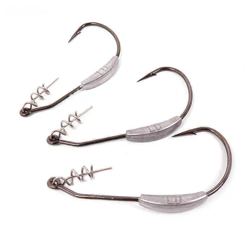20pcshooks+20pcs springs/lot Barbed Lead Offset fishing fish hook Fit