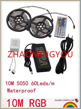 

ZHAO 10M 5050 RGB led strip waterproof 2x5m smd strip lighting +44 key IR remote controller +DC12V 6A Power Adapter