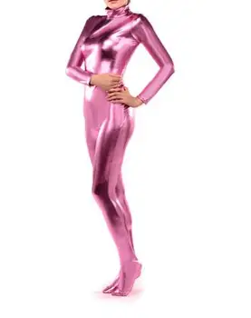 

BetterParty Pink Zentai Catsuit Metallic Lycra Shiny Second Skin Suit