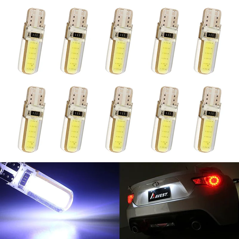

10pcs T10 W5W Silicone Case 12 Chips COB LED Car Interior Dome Light WY5W Silica Gel LED Wedge Parking Bulb Turn Side Lamp 12V