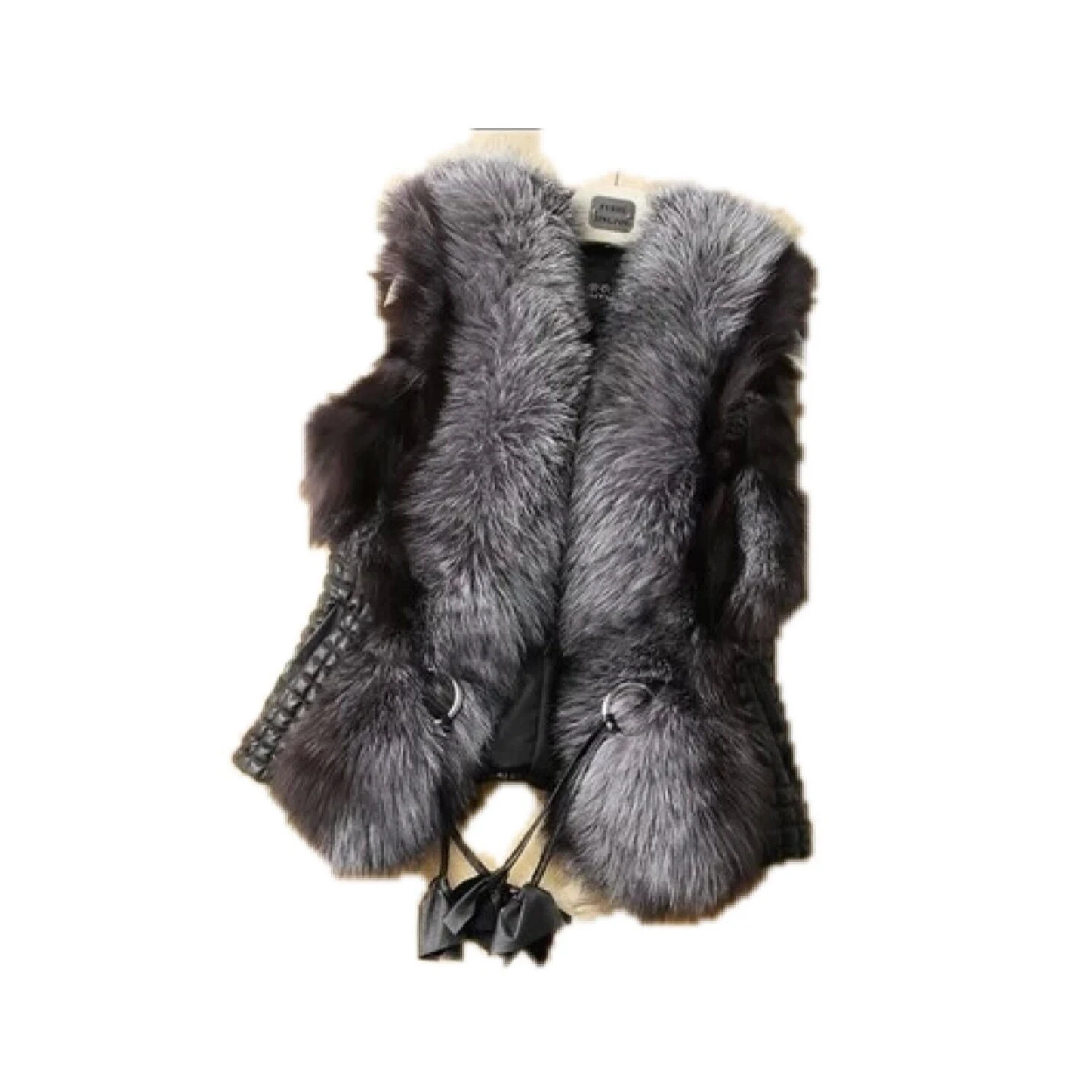 Leather Fur Vest Women Patchwork Artificial Fur & Goat Skin Leather ...