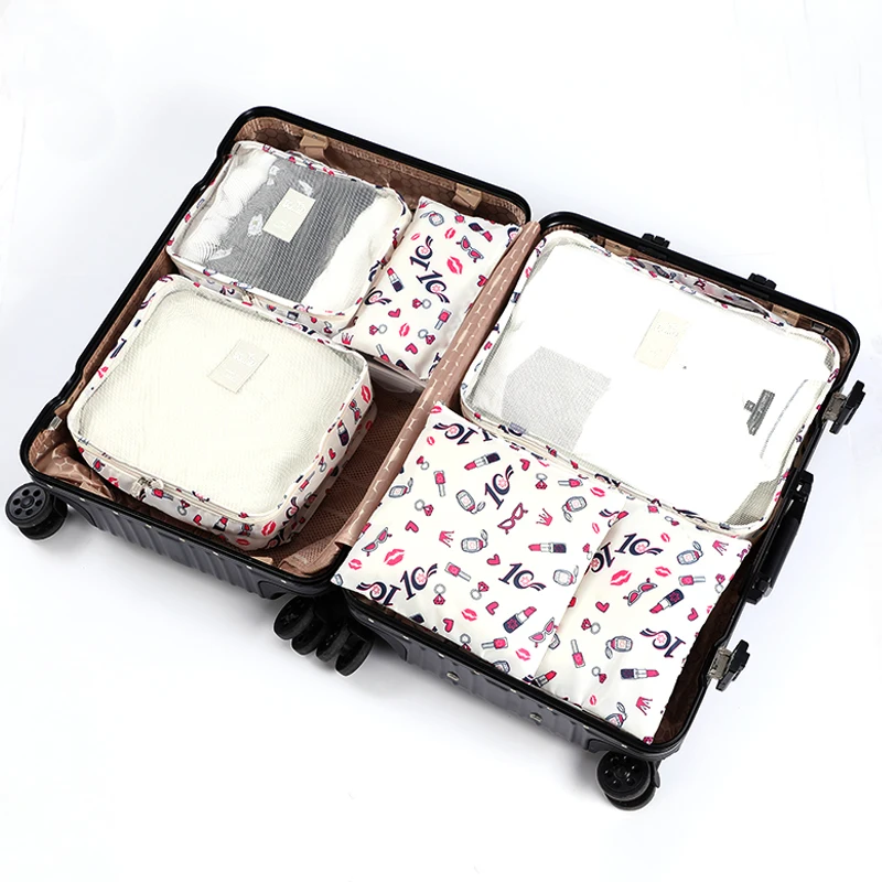 

6pcs/set Packing Cubes Travel Bags Women Clothing Cosmetics Shoes Data line Sorting Organizer Storage Pouch Luggage Accessories