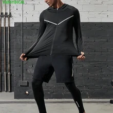 Быстросохнущая Для Мужчин's одежда для бега 3/4/5 шт./компл. сжатия спортивные костюмы баскетбольные тайтсы одежда тренажерный зал Фитнес спортивной