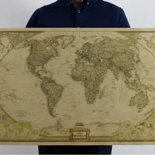 Mapa del mundo Vintage, decoración de la Escuela de viaje, póster antiguo detallado, tabla de pared, papel Retro mate, mapa de papel Kraft